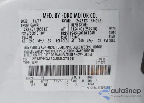 2018 Ford Edge Sel z USA, uszkodzony, nr VIN 2FMPK3J82JBB27858